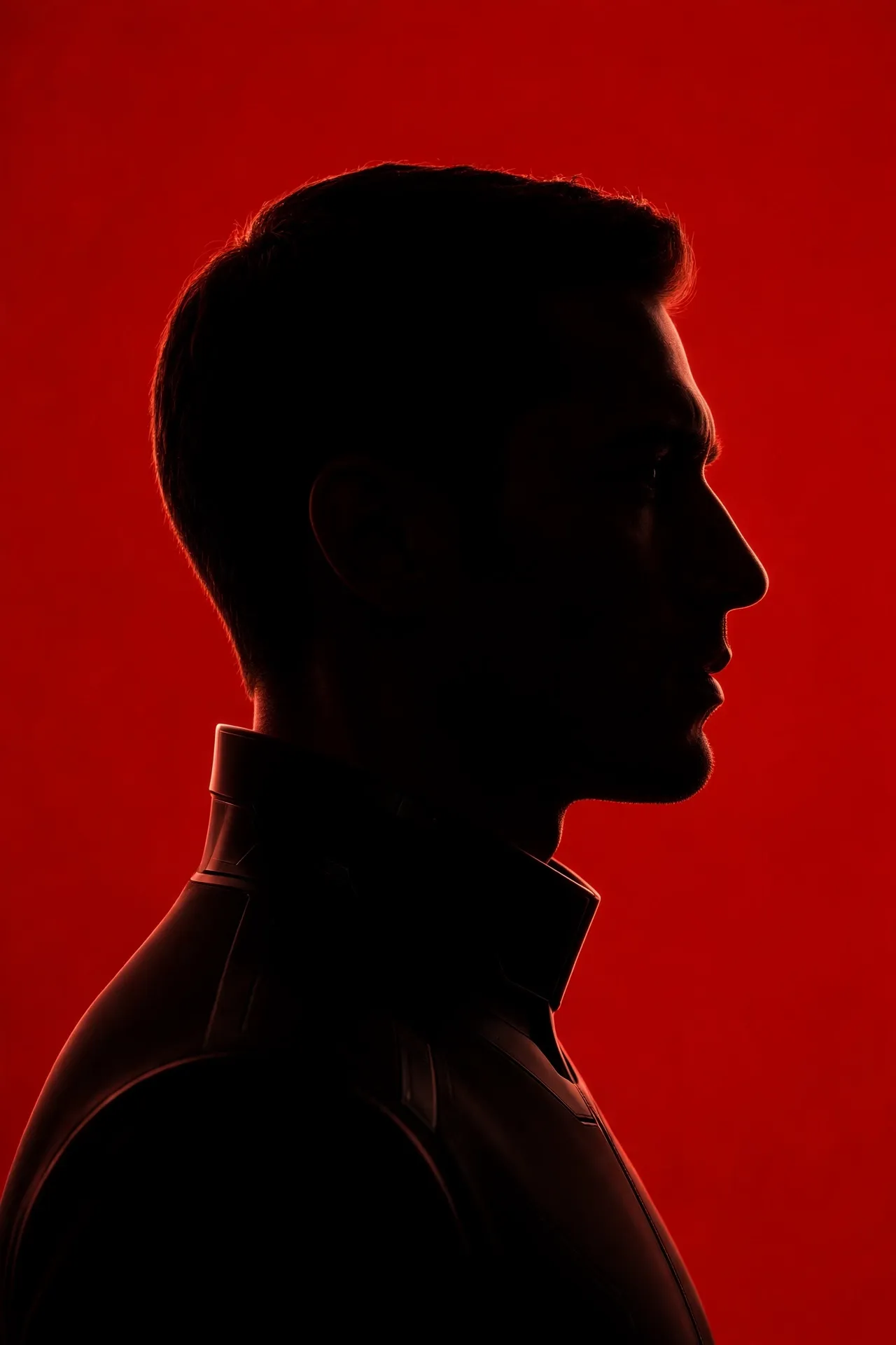 Dark silhouette against a vivid red backdrop